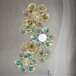 Strictement scandinave lumière luxe or abricot feuille fleur fer tenture murale <span class=keywords><strong>entrée</strong></span> <span class=keywords><strong>miroir</strong></span> décoratif objets décoratifs - Product Image 2