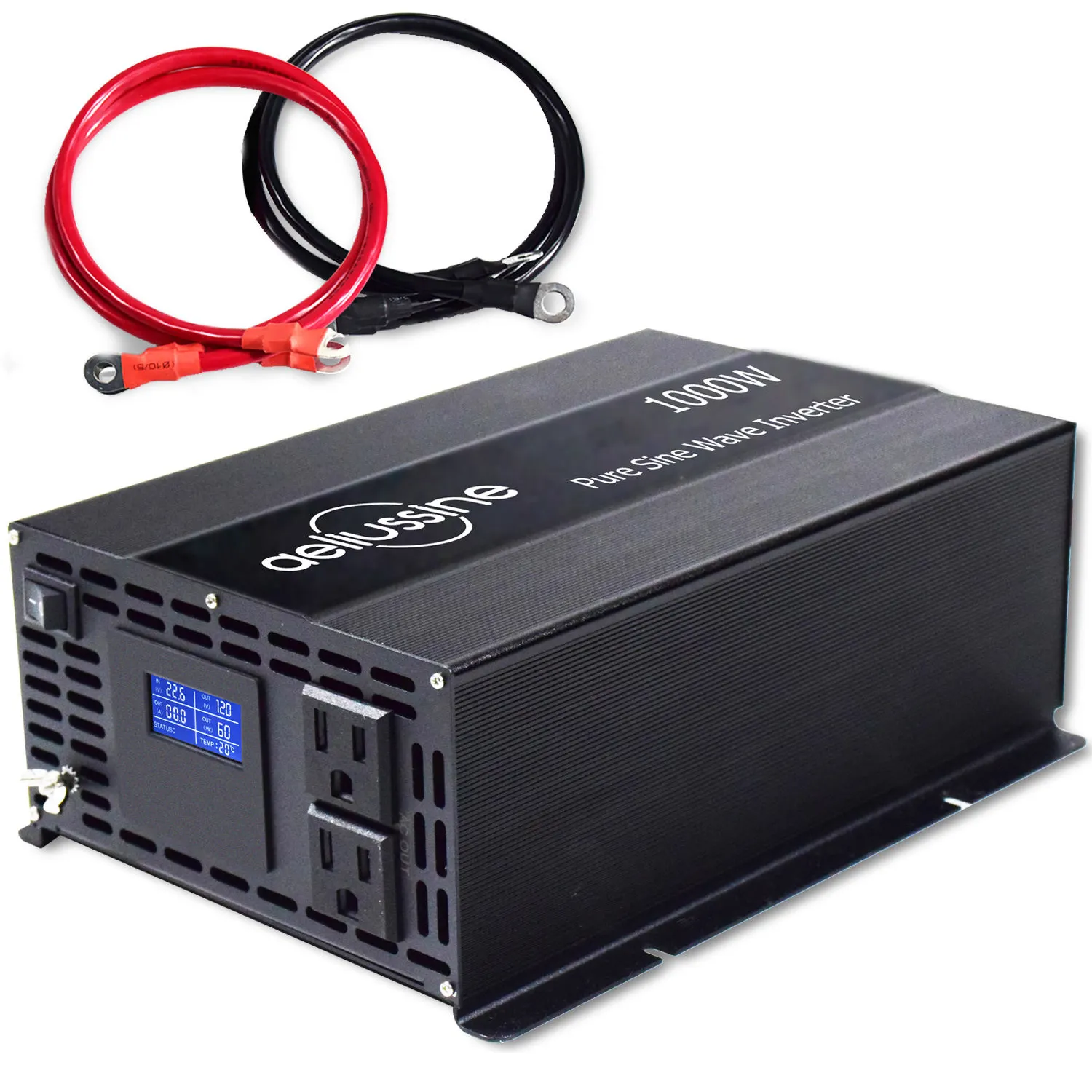 Aeliussine 1000W 24 Volt Pure Sine Wave Power Inverter 1000 Watt 24V DC to AC 110V 120V With 2 US Socket, LCD Display For Car