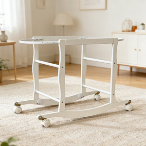 Nouveau berceau à bascule <span class=keywords><strong>blanc</strong></span> pour nouveau-né, panier de Moïse <span class=keywords><strong>en</strong></span> bois de pin avec roulettes - Product Image 1