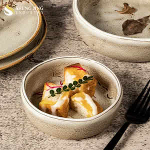 Vaisselle de Restaurant en Porcelaine Brun Mat Vintage Hôtel Banquet Céramique Curry Bol à Riz Traiteur Soupière Ronde en Poterie