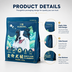 Kantong Kemasan Makanan Anjing Kering Berkualitas Ekspor, Cetak Kustom, 1.4kg, Biru Matte, Food Grade, Resealable Zipper, Alas Datar, Segel Delapan Sisi - Product Image 3