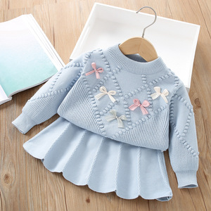 Conjunto de Dos Piezas Tejido para Niñas 2026, Suéter con Lazo y Falda Plisada, Atuendo de Primavera/Verano para Bebés - Product Image 2