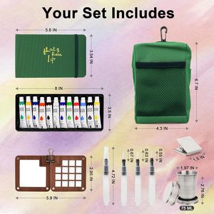 Ensemble de peinture <span class=keywords><strong>aquarelle</strong></span> miniature XinyiArt, tout-en-un, <span class=keywords><strong>kit</strong></span> de peinture <span class=keywords><strong>aquarelle</strong></span> de poche pour artistes avec palette, pinceau, gobelet, journal, sac de transport - Product Image 2