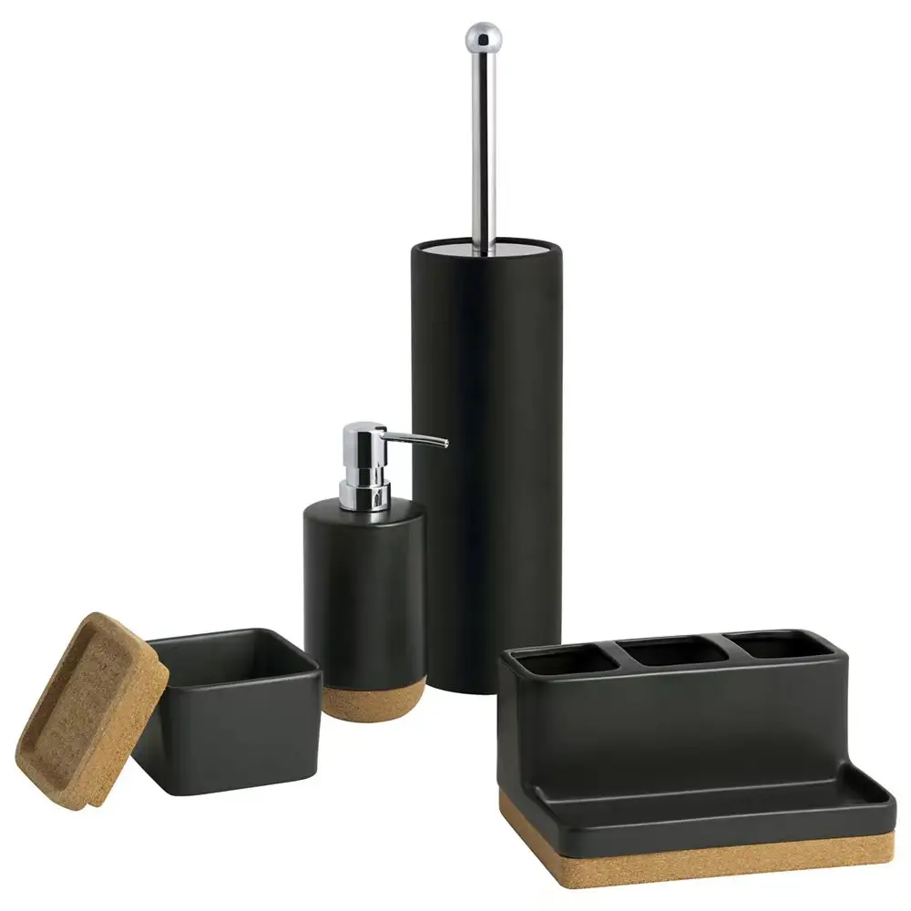 Produits en bambou directs d'usine accessoires de salle de bain noirs avec couvercle en bambou articles ménagers