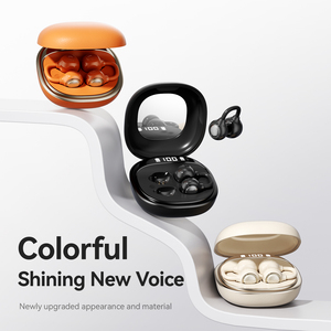 Écouteurs TWS à texture cuir, à oreille libre, avec suppression du bruit, casque à clip d'oreille, étui LED miroir - Product Image 1