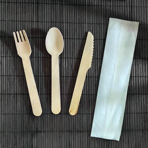 Penjualan laris 180mm portabel sendok garpu pisau perjalanan dan sendok garpu Set peralatan makan kayu sekali pakai - Product Image 2