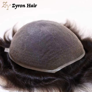 Parrucchino da <span class=keywords><strong>uomo</strong></span> monopezzo senza pieghe, invisibile, in pizzo svizzero, con capelli umani indiani, per acconciature - Product Image 5