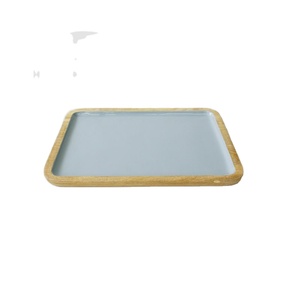 Rectangle Wood <b>Storage</b> <b>Tray</b> With Light Gray Enamel Finish Minimalist Design Easy To Clean For Table Use - Product Image 1