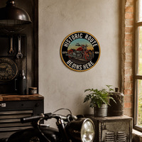 Plaque Métallique Vintage Route Historique Moto, Décoration Murale Rustique pour Garage de Motard ou Caverne d'Homme, Art Mural Rétro en Métal