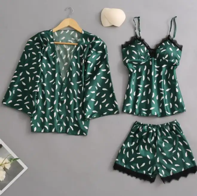Conjunto pijama feminino cetim 3 peças, conjunto pijama moda verão