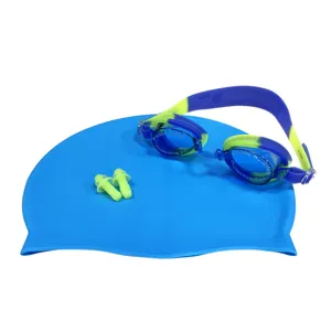 Fabrika fiyat kaliteli özel baskı silikon yüzme başlıkları ve gözlük seti çocuklar için