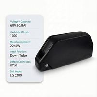 Batterie de vélo électrique au lithium 60V 20.8Ah (5200mAh) avec cellules 21700 et BMS 50A, connecteur XT60, étanchéité IP65, cellules de qualité A, montage sur tube diagonal - Stock RU