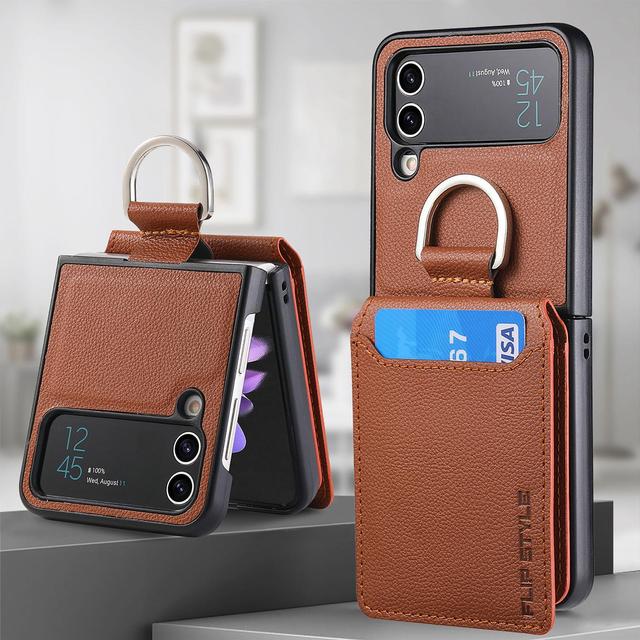 For Samsung Z Flip 6 Phone Case Slim Card Holder PU Wallet Stand with Magnetic Closure Business Design Compatible with Redmi