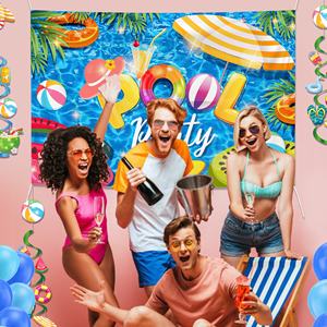 Fondo de Fotografía para Fiesta en la Piscina Huancai, Banner para Cabina de Fotos de Verano, Fondo para Fotografías de Cumpleaños Infantiles, Decoraciones para Fiesta Hawaiana - Product Image 4