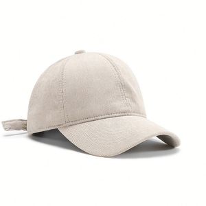 Gorra de béisbol de 6 paneles de color liso para las cuatro estaciones, gorra con visera ligera para exteriores, sombrero de sol sencillo de pana, unisex, 100% poliéster, común - Product Image 1