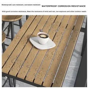 Juego de sillas modernas de madera <span class=keywords><strong>y</strong></span> plástico anticorrosión, taburete alto <span class=keywords><strong>para</strong></span> exteriores <span class=keywords><strong>y</strong></span> mesa larga <span class=keywords><strong>para</strong></span> el hogar, café, té o tiendas de té con leche - Product Image 5