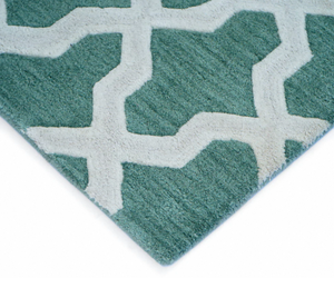 Tapis en laine tufté à la main Chikoon, laine de Nouvelle-Zélande de qualité supérieure, bleu sarcelle et blanc, design artistique moderne, ultra doux et durable - Product Image 3