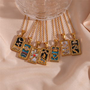 Cadeau de Noël Collier en acier inoxydable plaqué or vintage 18 carats, sans ternissement, zircon, signe <span class=keywords><strong>du</strong></span> zodiaque mystique, émail, carte de tarot, pour femmes - Product Image 4
