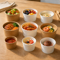 Bol en papier multi-tailles 1100ml 1300ml avec couvercle compatible pour soupes, salades, nouilles et emballages de plats à emporter pour restaurants