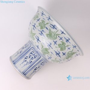 Macetas de Cerámica de Pedestal Alto RZSX111-F de Jingdezhen, Diseño de Grullas Antiguas en Azul y Verde, Tazón Grande de Porcelana - Product Image 4