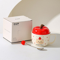 Cadeaux créatifs dessin animé mignon pomme forme lait café tasse en céramique avec couvercle et cuillère