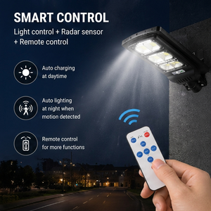 屋外ソーラー<span class=keywords><strong>LED</strong></span>街路灯IP65防水高ルーメンポールマウントABSリモコン付き30W-150Wリチウム電池ソーラーライト - Product Image 3