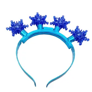 Branco azul snowflake forma plástico Feliz Natal levou piscando Headband para a festa de Natal