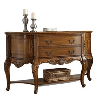 Table console baroque antique couloir avec 2 portes 2 tiroirs et 1 étagère design sculpté marron pour le salon