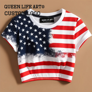 محصول نسائي حديث مع تطريز النص الريفي طباعة رقمية ثلاثية الأبعاد تي شيرت فضفاض مع زخرفة ثقب - Product Image 5