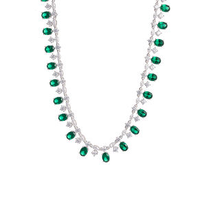 Collier lourd en argent sterling avec pierre ovale émeraude verte de laboratoire, style tendance - Product Image 1