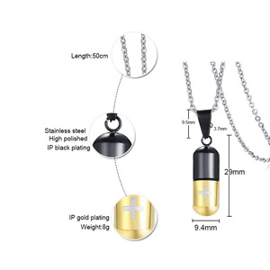 Kalung tabung wadah pil darurat baja tahan karat kalung liontin ID peringatan medis untuk pria wanita - Product Image 2