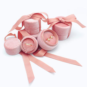 Handmade round Jewelry <b>Ring</b> <b>Box</b> with Bowknot Velvet Earrings Pendant Custom Logo Wedding <b>Ring</b> <b>Box</b> with Ribbon - Product Image 2