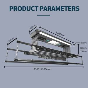 Smart Ceiling Clothes Rack With Led <b>Light</b> Remote Control Telescopic Metal Drying Rack For Balcony Laundry Storage - Product Image 2
