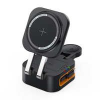 Chargeur sans fil magnétique 3-en-1 avec câble rétractable et pliable, station de charge rapide 15W pour iPhone 17, Apple Watch et AirPods