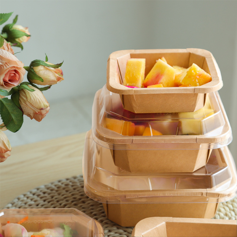 Disposable Kraft Paper Octagonal Bento Bowl Lunch Box for Take-Out Fruit Dessert Light Meal Salad Packaging Paper Plates Bowls