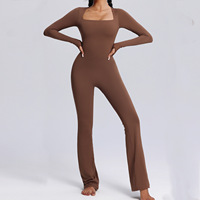 2025 femmes maigre body tenue une pièce gymnastique Fitness sans couture Sport à manches longues col carré jambe large Nylon combinaison