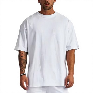 <b>White</b> Oversized Men T-Shirt 100% Cotton Crew Neck Short Sleeve Solid Color Casual Streetwear Blank Design Knitted Jersey Fit - Product Image 2