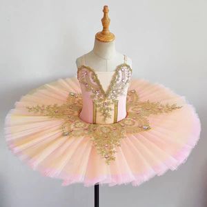 Gaun Tari Balet Suspender Rok Balerina Tiga Lapis Tulle Kostum Bordir untuk Pertunjukan Tari di Panggung untuk Anak-anak - Product Image 1