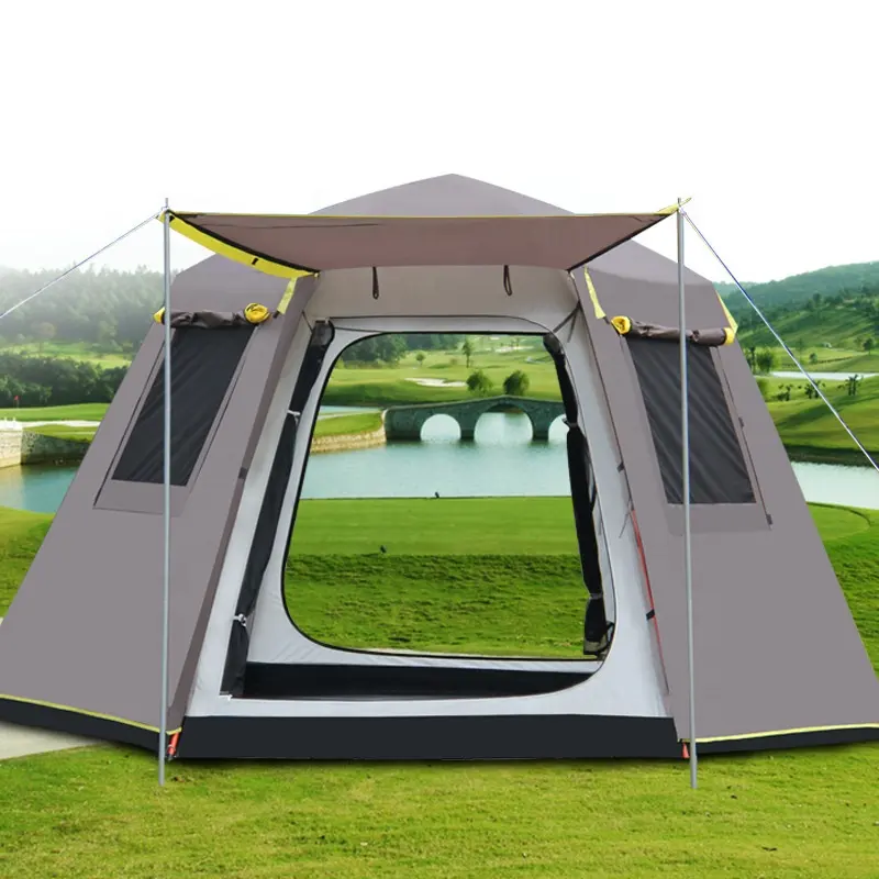Çok kişi açık su geçirmez altıgen otomatik pop up aile kamp su geçirmez rüzgar geçirmez çadır