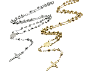 Collier Pendentif <span class=keywords><strong>Croix</strong></span> de Saint Judas Plaqué Or 18 Carats, Chapelet Tendance en Perles d'Acier Inoxydable, Bijou Mode pour Femmes et Hommes - Product Image 1