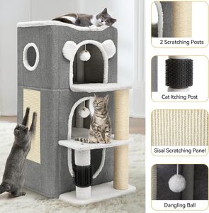 3層キャットハウス、屋内猫用キャットベッド、高速道路の洞窟付きモダンなキャットコンドー、スクラッチ & かゆみポスト、クライミングスタンド - Product Image 3