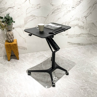 Bureau d'ordinateur mobile réglable en hauteur, avec plateau en MDF et pieds en aluminium avec roulettes universelles