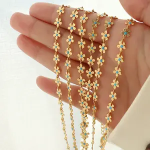2024 Spring Fashion Jewelry Set Flower Design 18k Gold Plated Stainless Steel Enamel Necklace Bracelet Set For Women