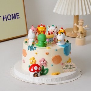 Cartoon Zodiac Animal Soft Rubber Cake Toppers Round Reusable Birthday Decorations for Children's Day and First Birthday - Product Image 1