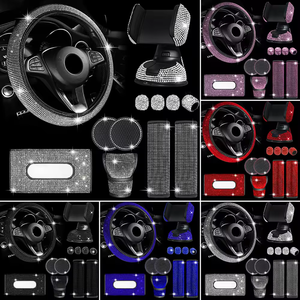 12 Uds. De accesorios ostentosos para Interior de coche, <span class=keywords><strong>funda</strong></span> Universal para <span class=keywords><strong>volante</strong></span> de coche, soporte de plástico para teléfono, visera, <span class=keywords><strong>funda</strong></span> de tejido, almohadilla para cinturón de seguridad - Product Image 2