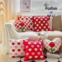 Sarung Bantal Persegi Bordir Mawar Hati Valentine & Sarung Bantal Sofa Beludru Bunga PP Dekorasi Rumah