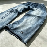 Pantalon de survêtement streetwear personnalisé pour homme, en coton épais, coupe ample à jambe large, à ourlet brut, effet usé et délavé