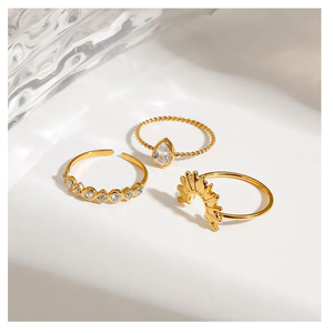 แหวนชุบทอง18K สแตนเลสสำหรับผู้หญิงสีแฟชั่นเรียบง่ายไม่ซีดจางประดับเพชรสไตล์หวานอเนกประสงค์ - Product Image 2