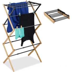 Séchoir à linge pliable sur pied en bambou et métal, 6 niveaux, extensible jusqu'à 9 mètres - Product Image 6