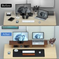 Estante de escritorio de madera de bambú JQ, elevador de soporte de monitor doble grande con patas de corcho ecológico para impresoras de ordenador portátil, TV y PC